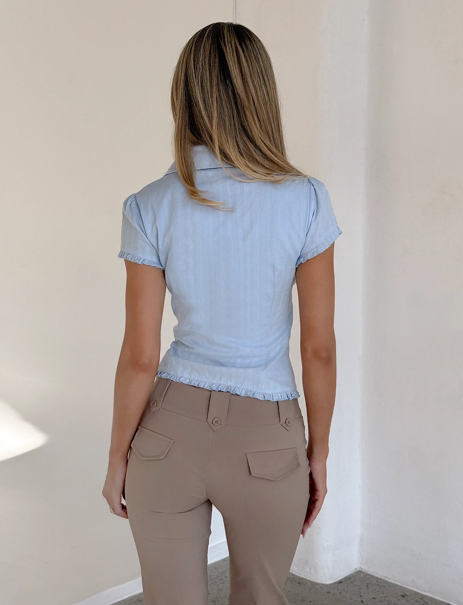 VALERIE SHORT SLEEVE SHIRT - BABY BLUE