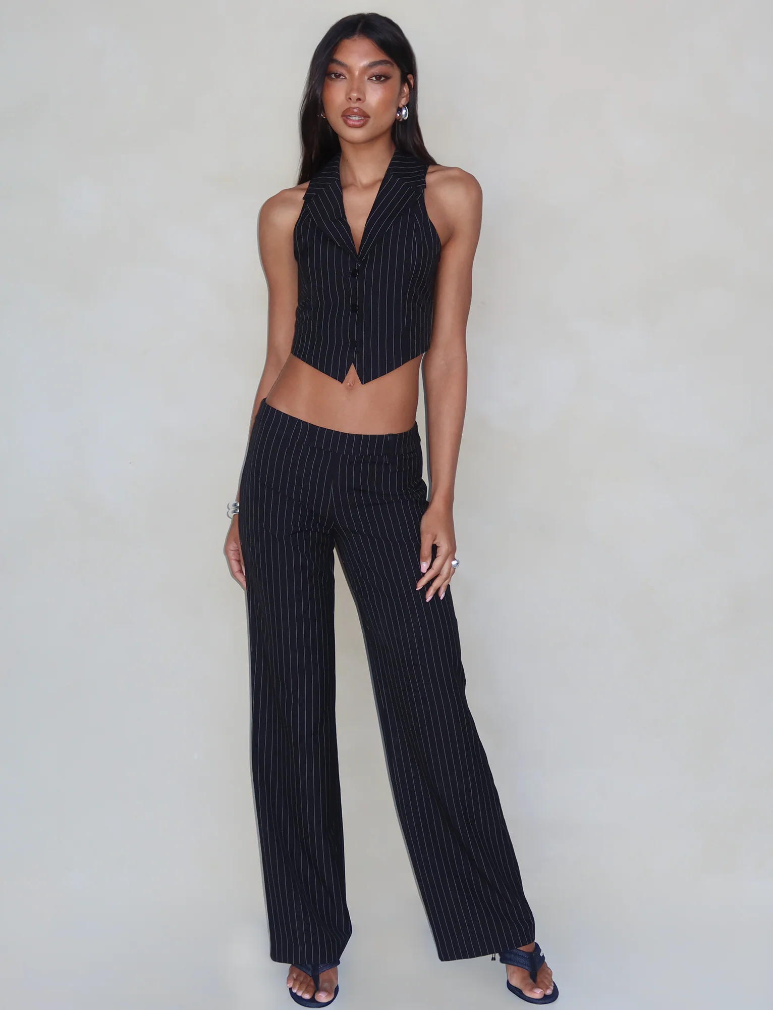 TAMARA PANT - BLACK : PINSTRIPE