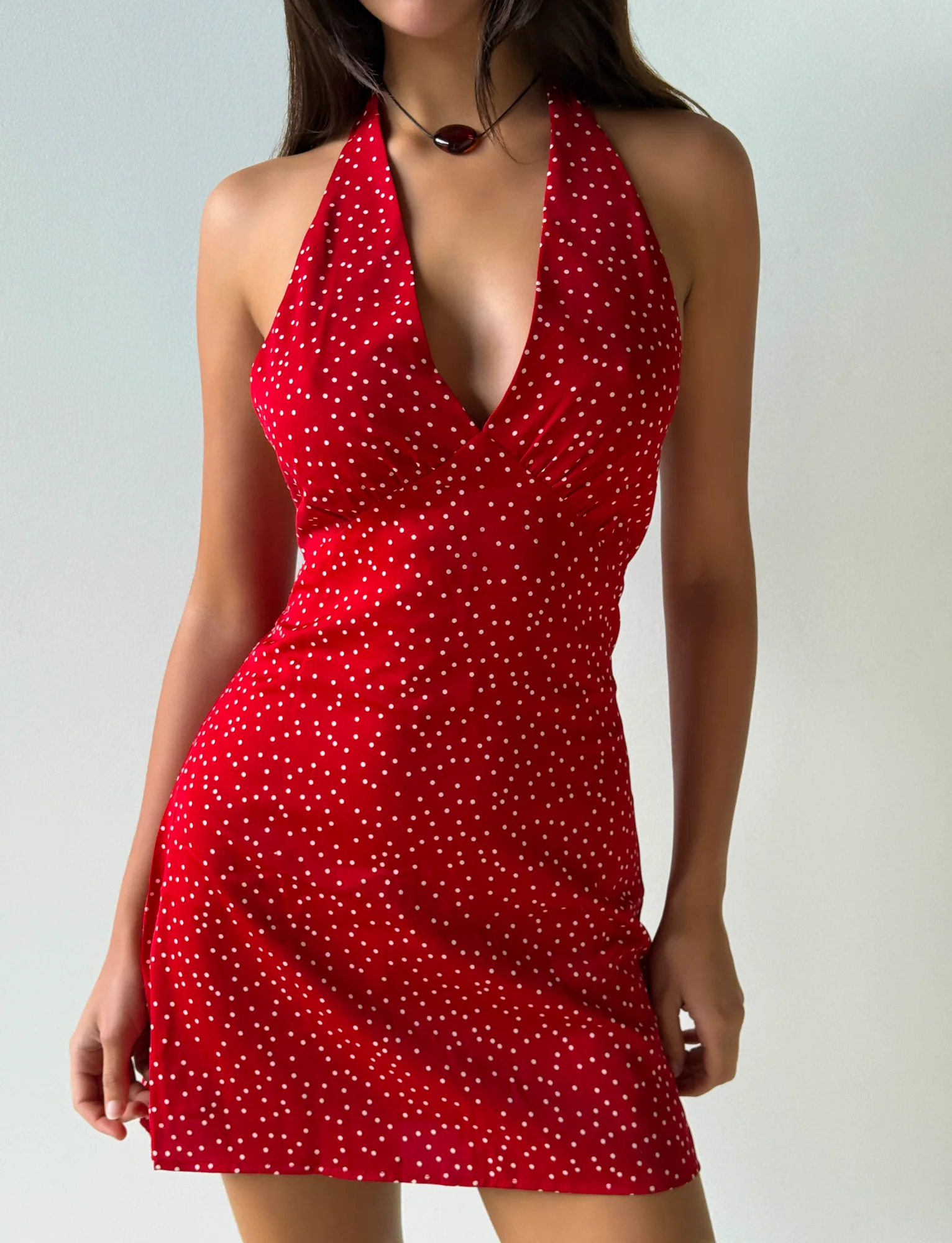 DYLAN HALTER MINI DRESS - RED POLKA
