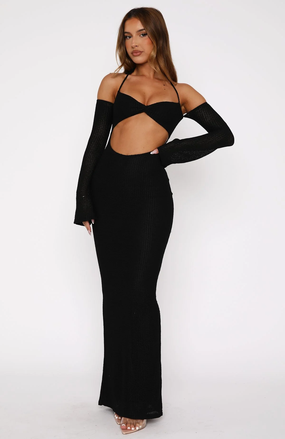 To The Beach Long Sleeve Maxi Dress Black