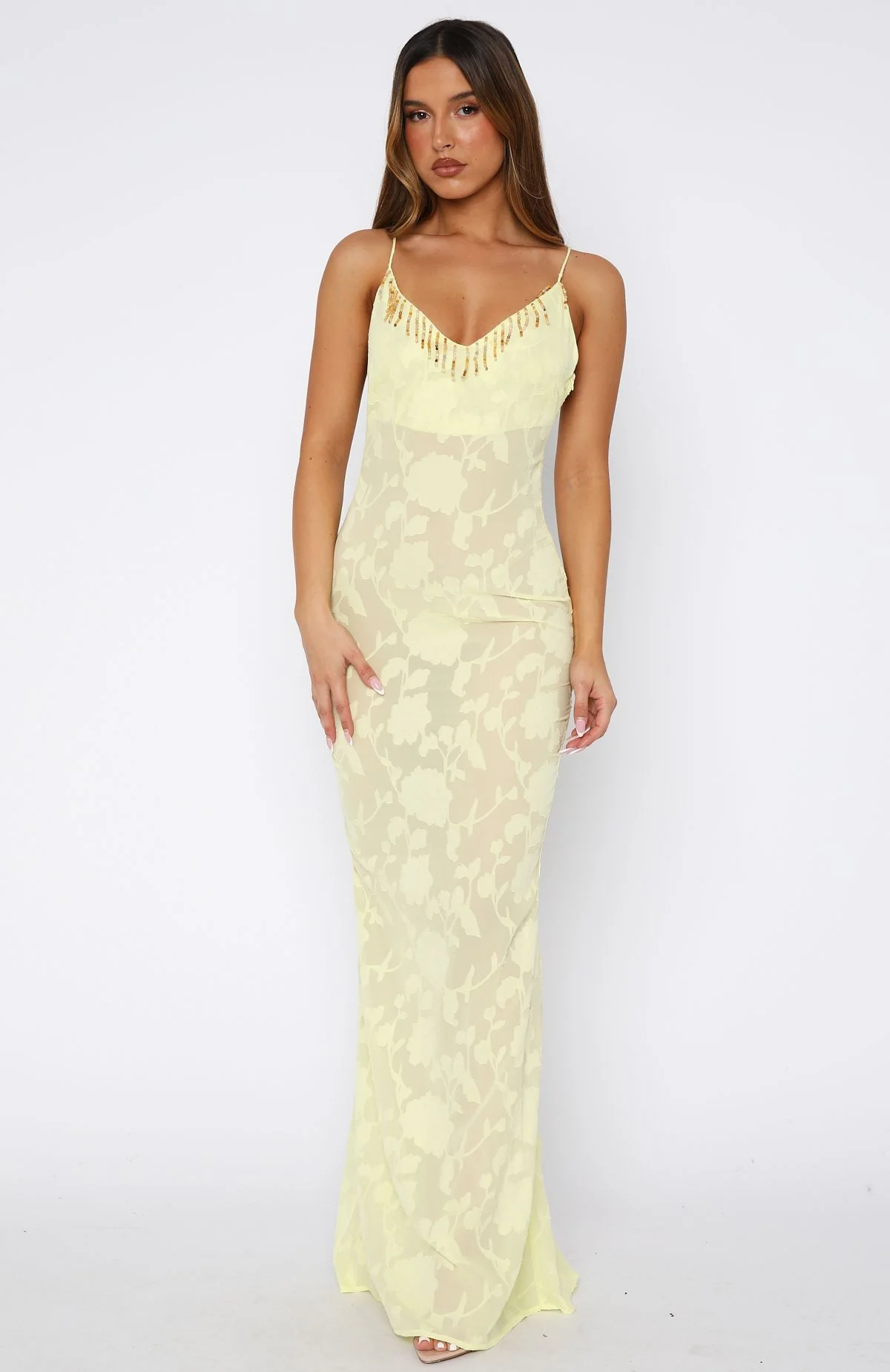 Lust For Life Embellished Trim Maxi Dress Lemon