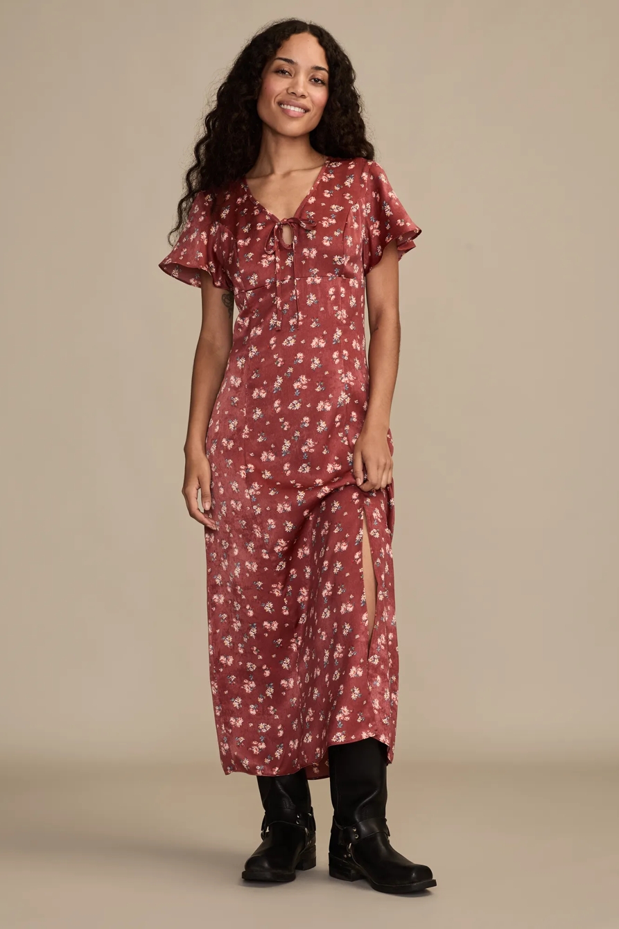 FLUTTER SLEEVE MIDI DRESS - Lucky Brand Outlet