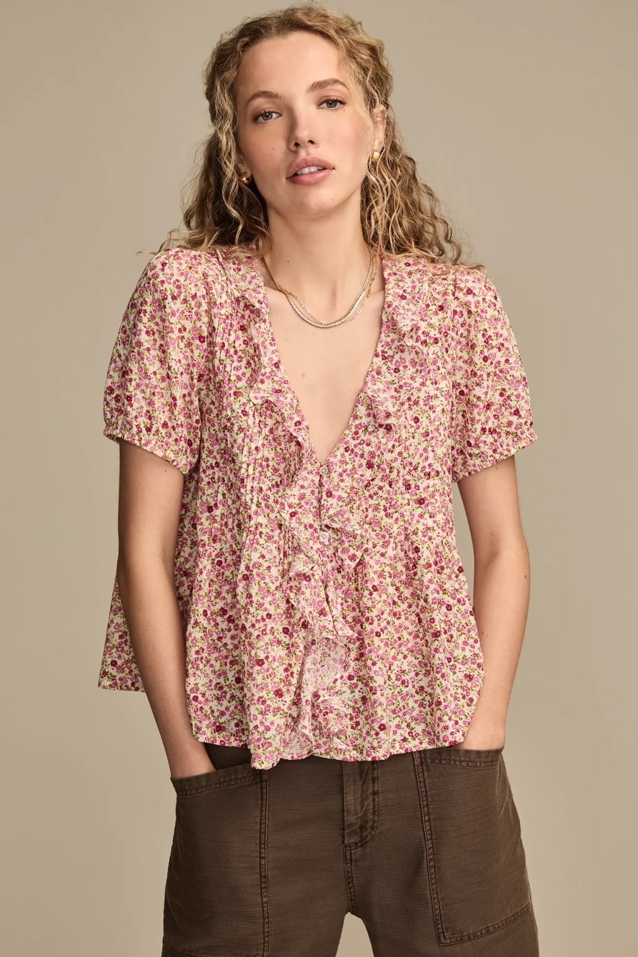 PRINTED PINTUCK BLOUSE - Lucky Brand Outlet