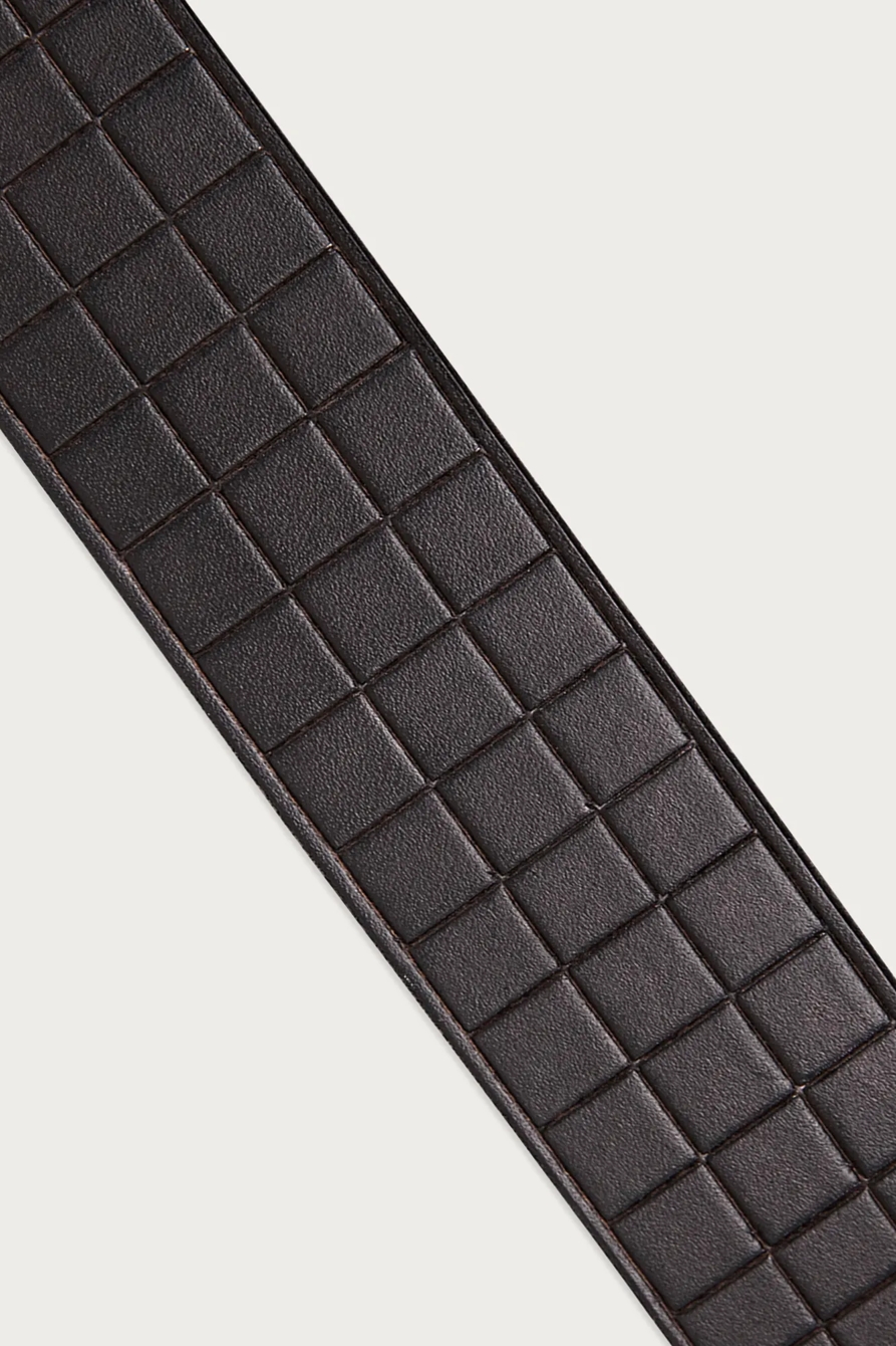 GRID TOOLED EMBOSSED LEATHER BELT - Lucky Brand Outlet