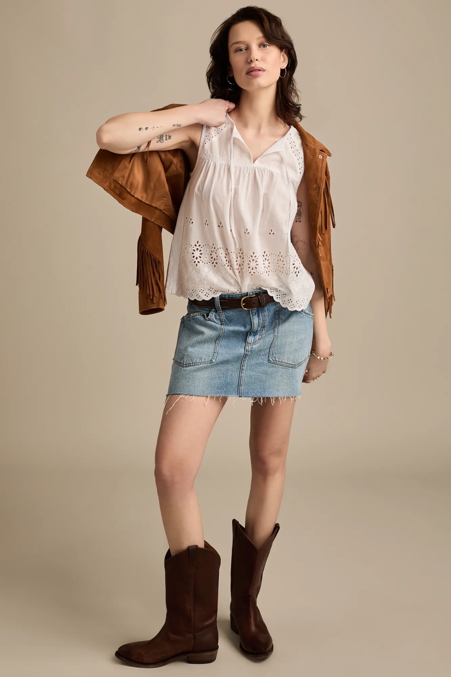 EMBROIDERED NOTCH NECK TANK - Lucky Brand Outlet