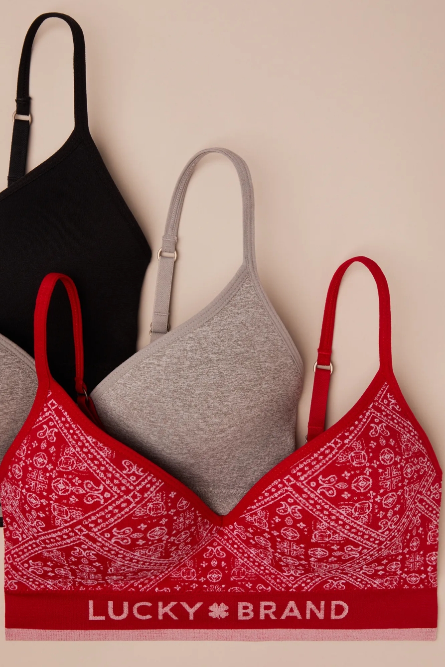 3 PACK JACQUARD LOGO BRA - Lucky Brand Outlet