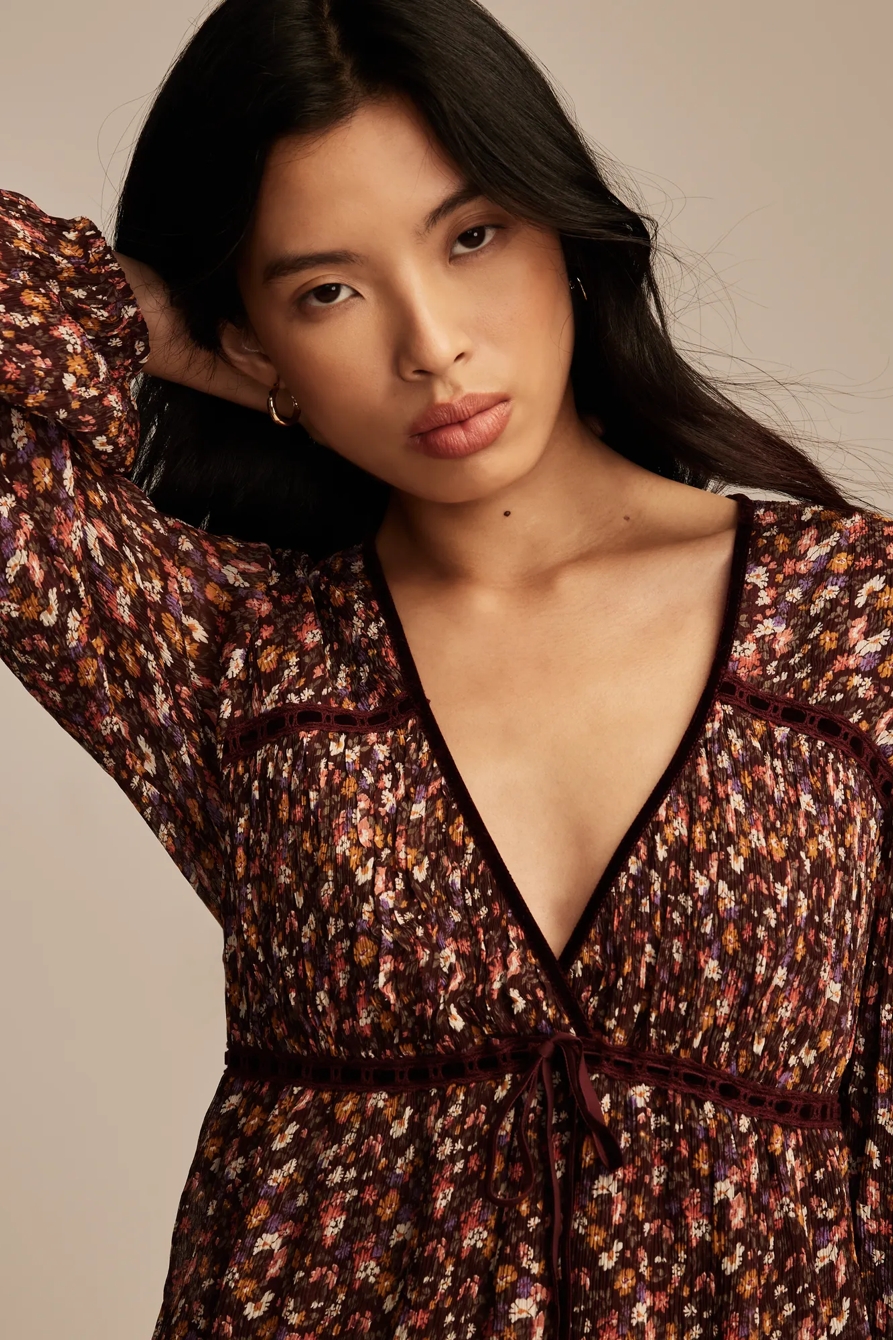 LONG SLEEVE RUFFLE BODICE TOP - Lucky Brand Outlet