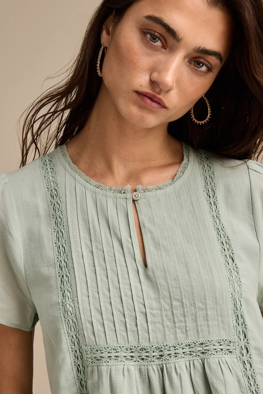 LACE PINTUCK PEASANT BLOUSE - Lucky Brand Outlet