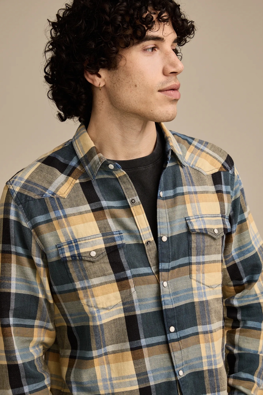 INDIGO PLAID MESA WESTERN LONG SLEEVE SHIRT - Lucky Brand Outlet
