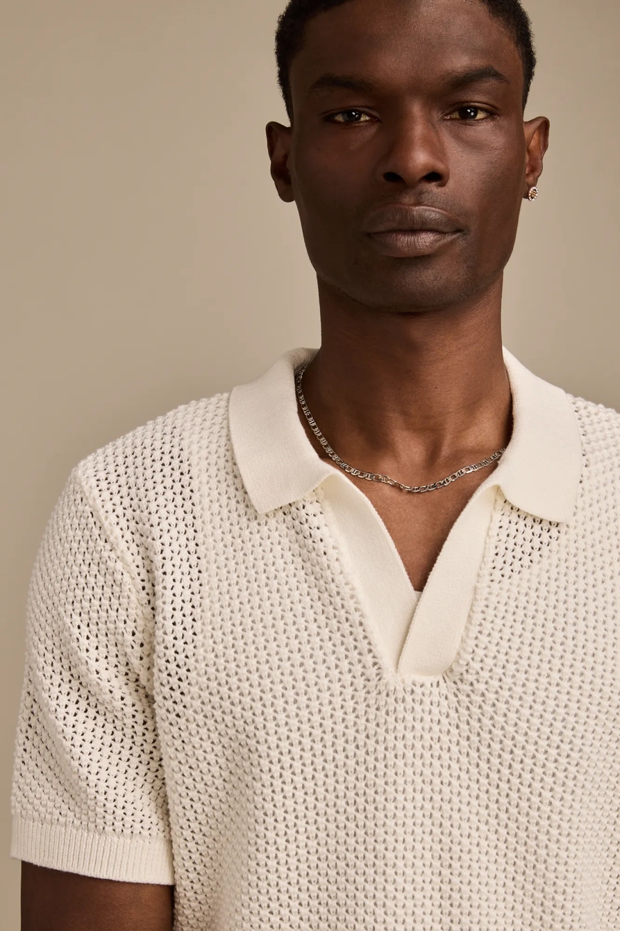 JOHNNY COLLAR POINTELLE SWEATER POLO - Lucky Brand Outlet