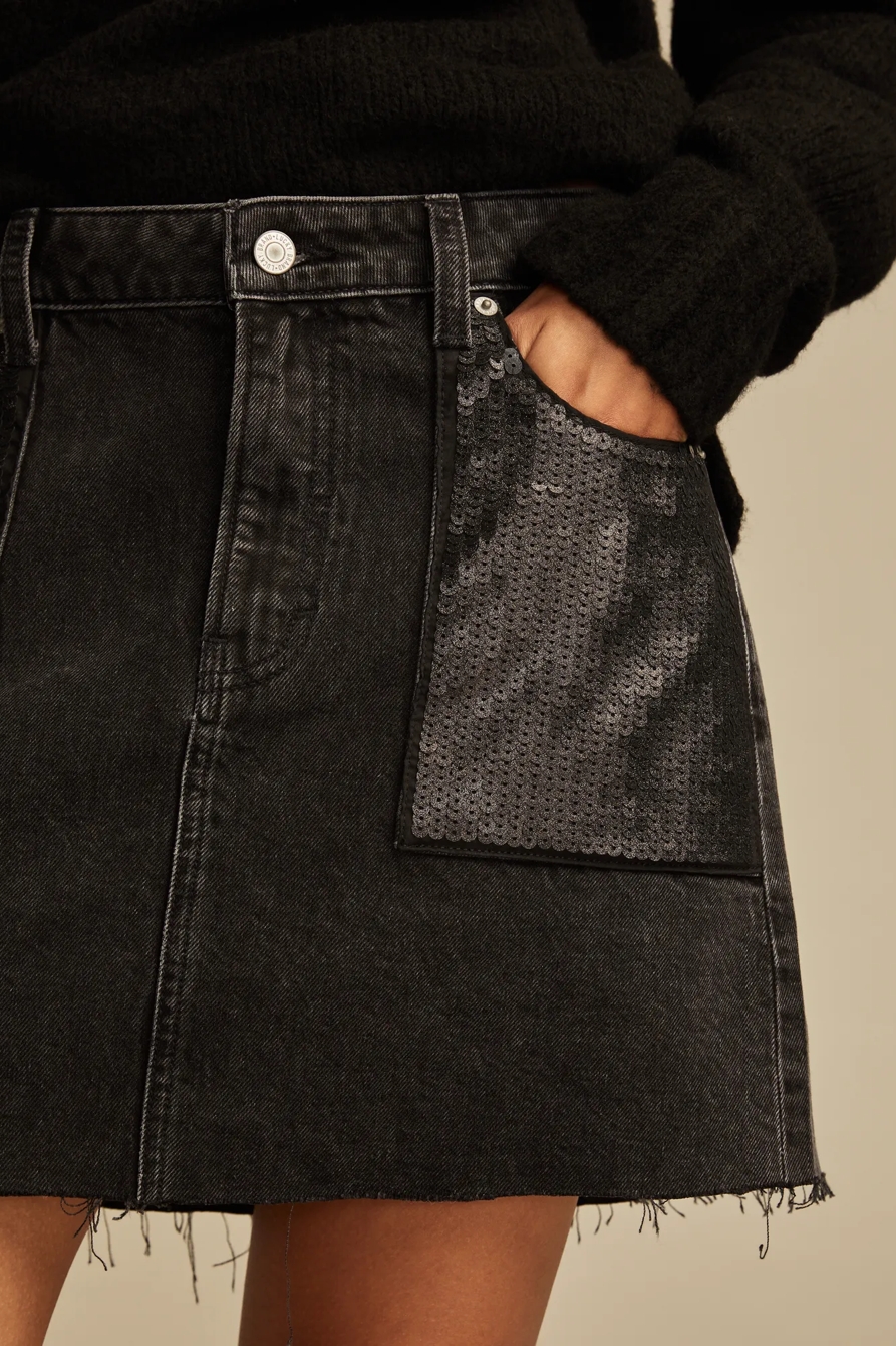 METALLIC DENIM MINI SKIRT - Lucky Brand Outlet