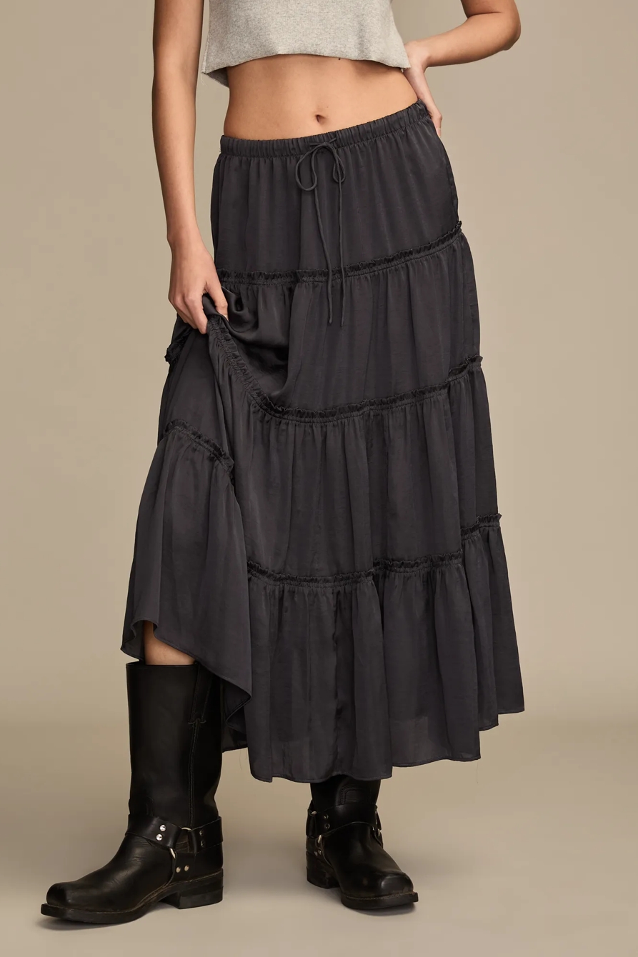 TIERED HAMMERED SATIN SKIRT - Lucky Brand Outlet