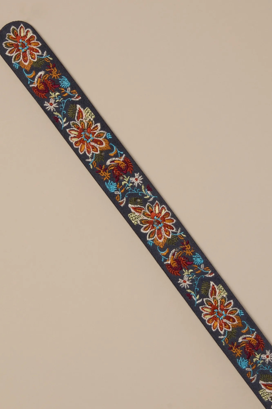 COLORFUL FLORAL EMRBOIDERED BLUE BELT - Lucky Brand Outlet