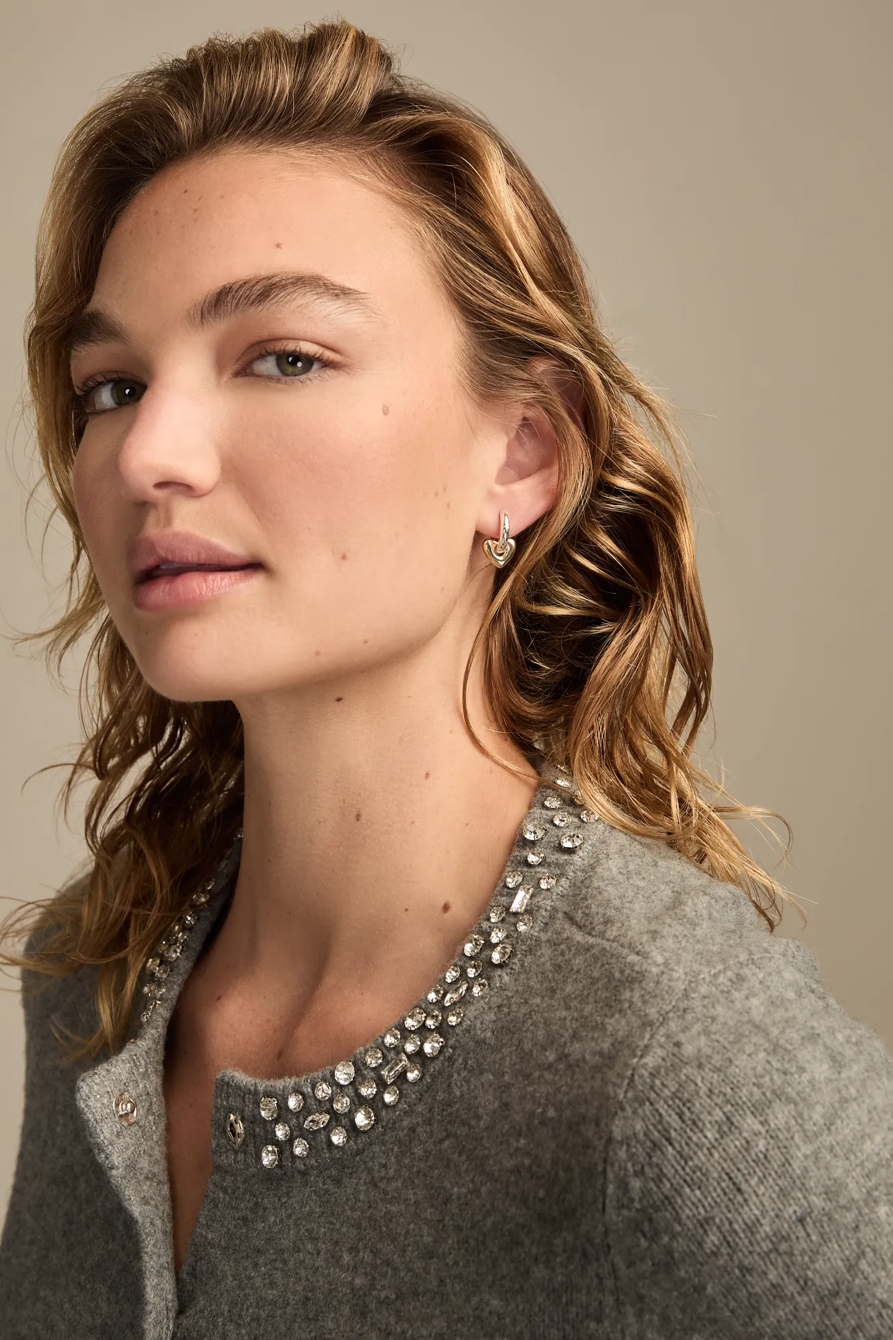 TWO TONE HEART CHARM HOOP EARRINGS - Lucky Brand Outlet