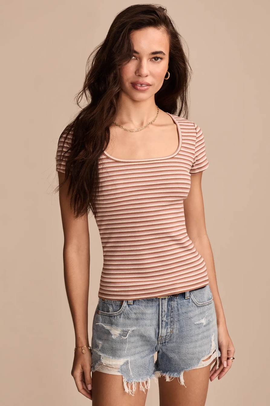 SHORT SLEEVE SQUARE NECK TEE - Lucky Brand Outlet