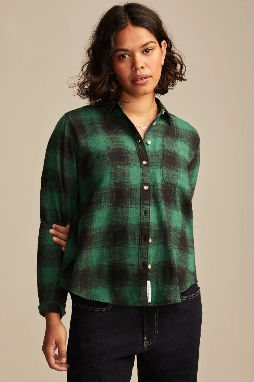 CLYDE PLAID BOYFRIEND BUTTON DOWN SHIRT - Lucky Brand Outlet
