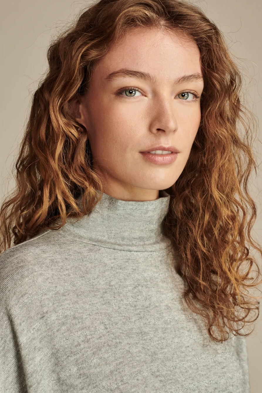 Cloud Shine Stripe Mock Neck Top - Lucky Brand Outlet