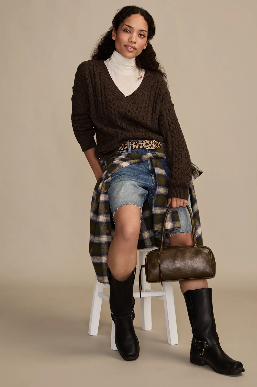 CABLE V NECK SWEATER - Lucky Brand Outlet