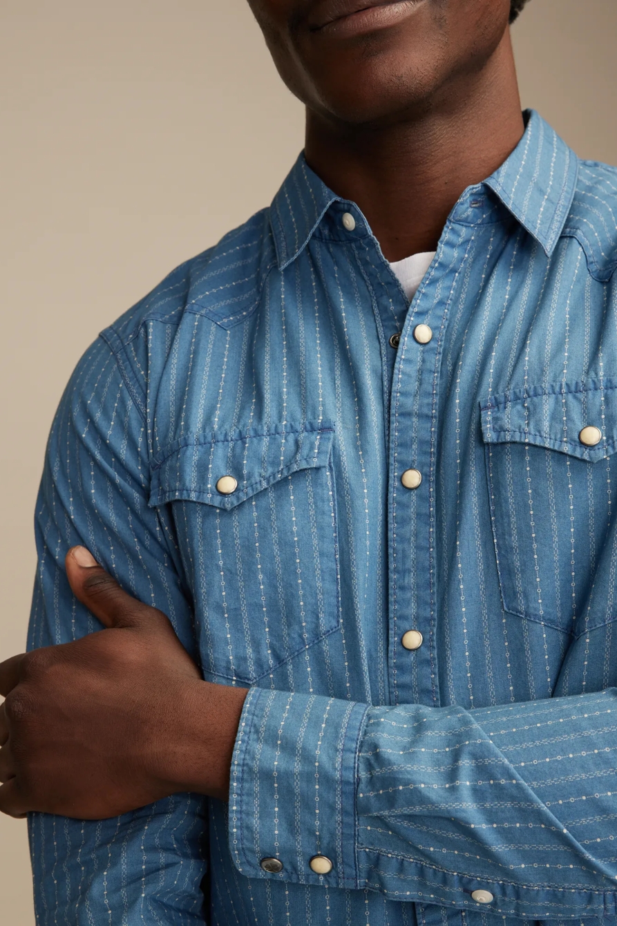 LONG SLEEVE INDIGO STRIPE MESA WESTERN - Lucky Brand Outlet