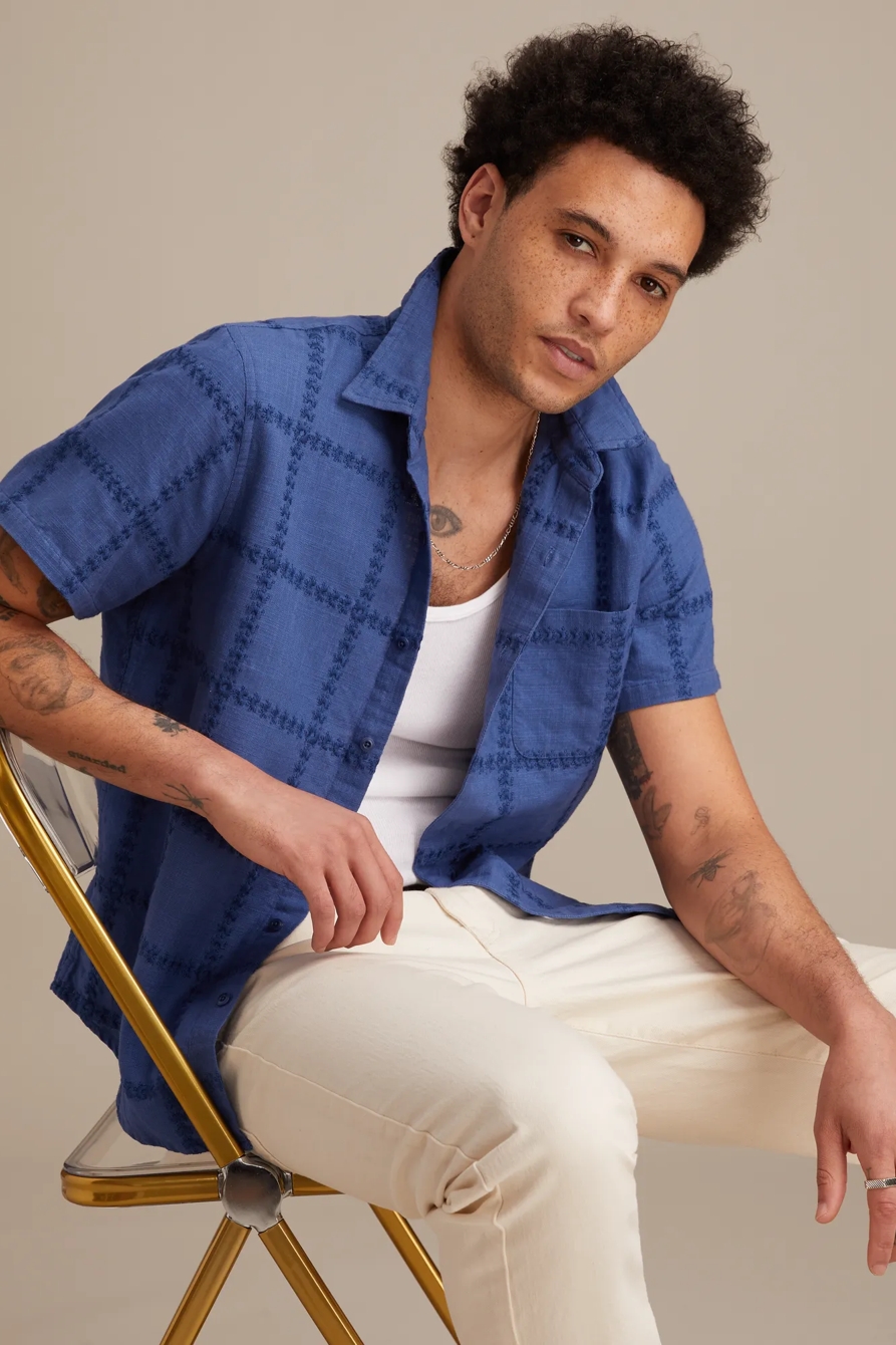 EMBROIDERED SHORT SLEEVE SHIRT - Lucky Brand Outlet