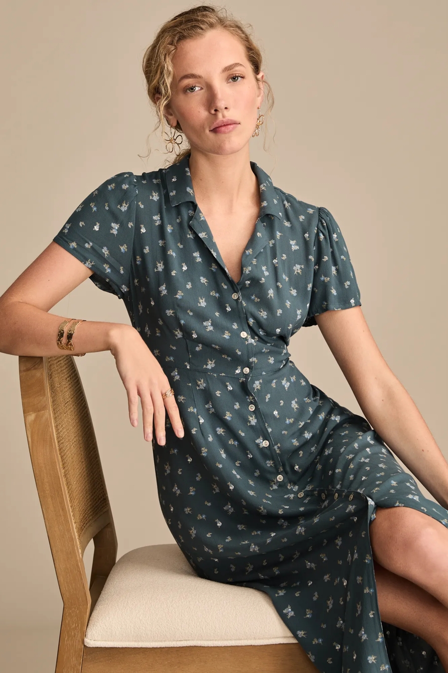 COLLARED BUTTON THROUGH MIDI DRESS - Lucky Brand Outlet