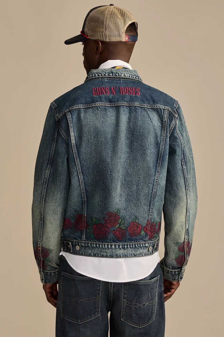 GUNS N ROSES FALLEN ROSES DENIM TRUCKER JACKET - Lucky Brand Outlet