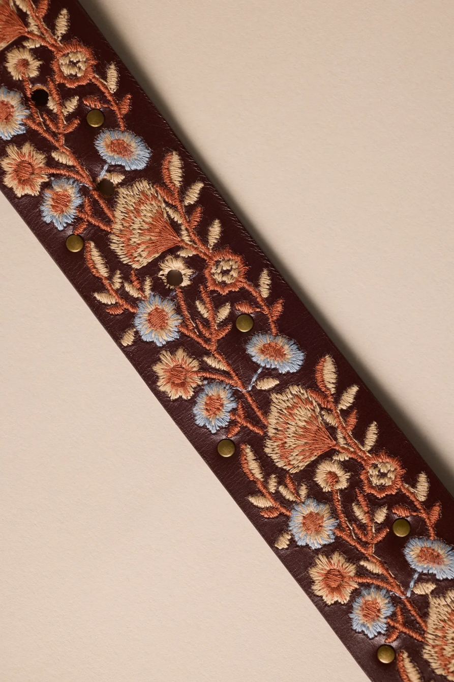 BLUE AND ORANGE FLORAL EMBROIDERED BELT - Lucky Brand Outlet
