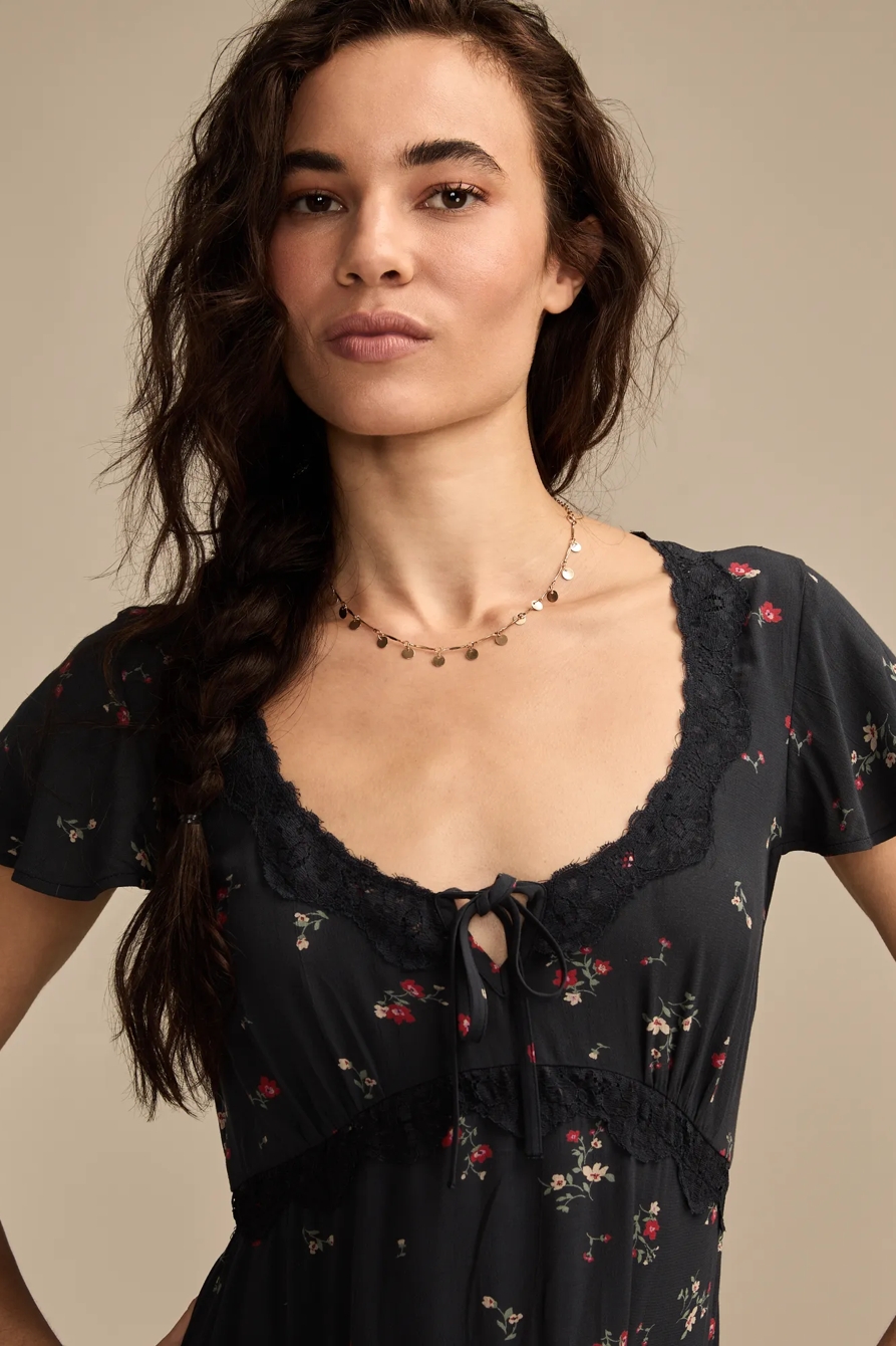LACE TRIM MIDI SLIP DRESS - Lucky Brand Outlet