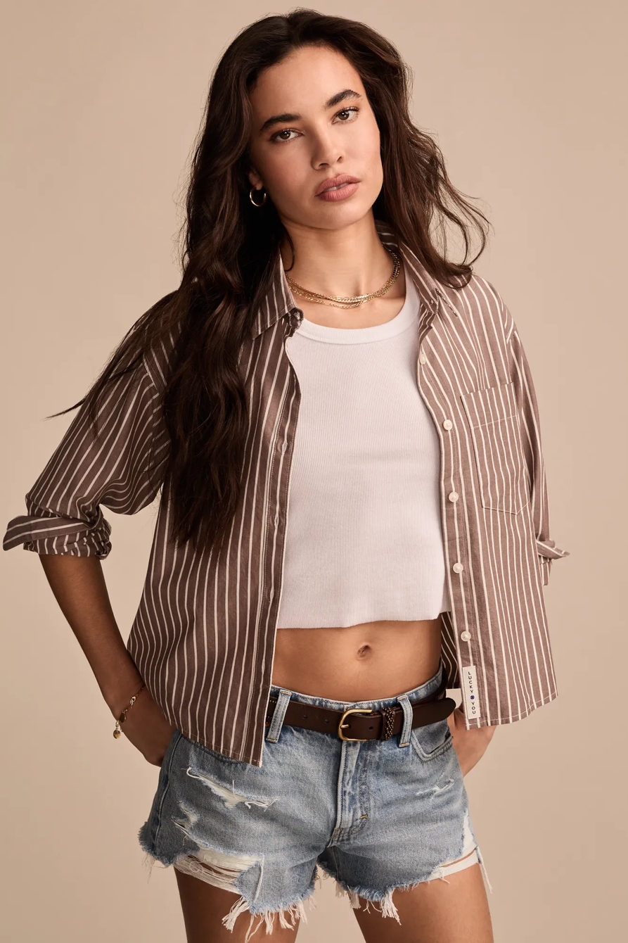 POPLIN CROPPED BUTTON DOWN - Lucky Brand Outlet