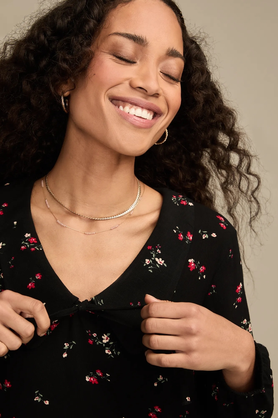 V NECK PETER PAN BLOUSE - Lucky Brand Outlet