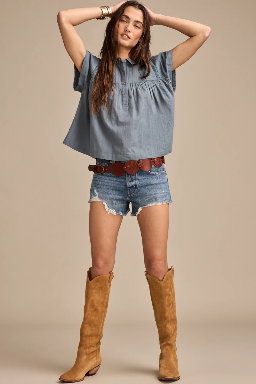 DRAPEY BUTTON-DOWN TUNIC - Lucky Brand Outlet