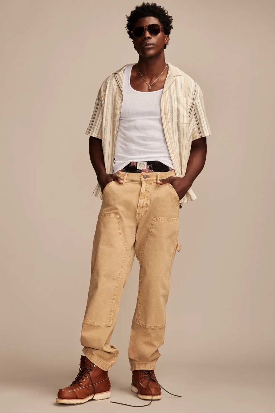 STRIPE SHORT SLEEVE CAMP COLLAR SHIRT - Lucky Brand Outlet