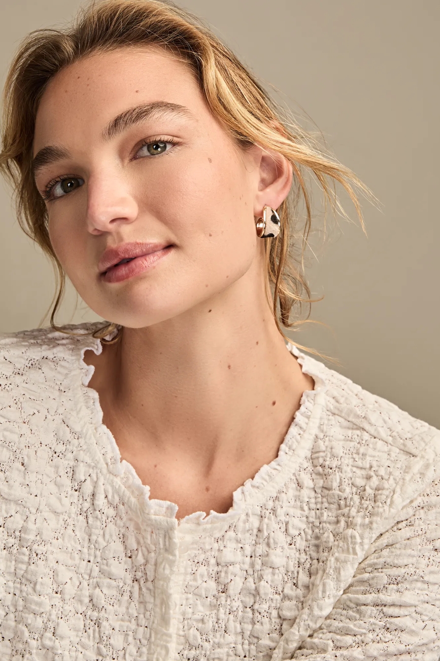 WIDE LEOPARD INLAY HOOP EARRINGS - Lucky Brand Outlet