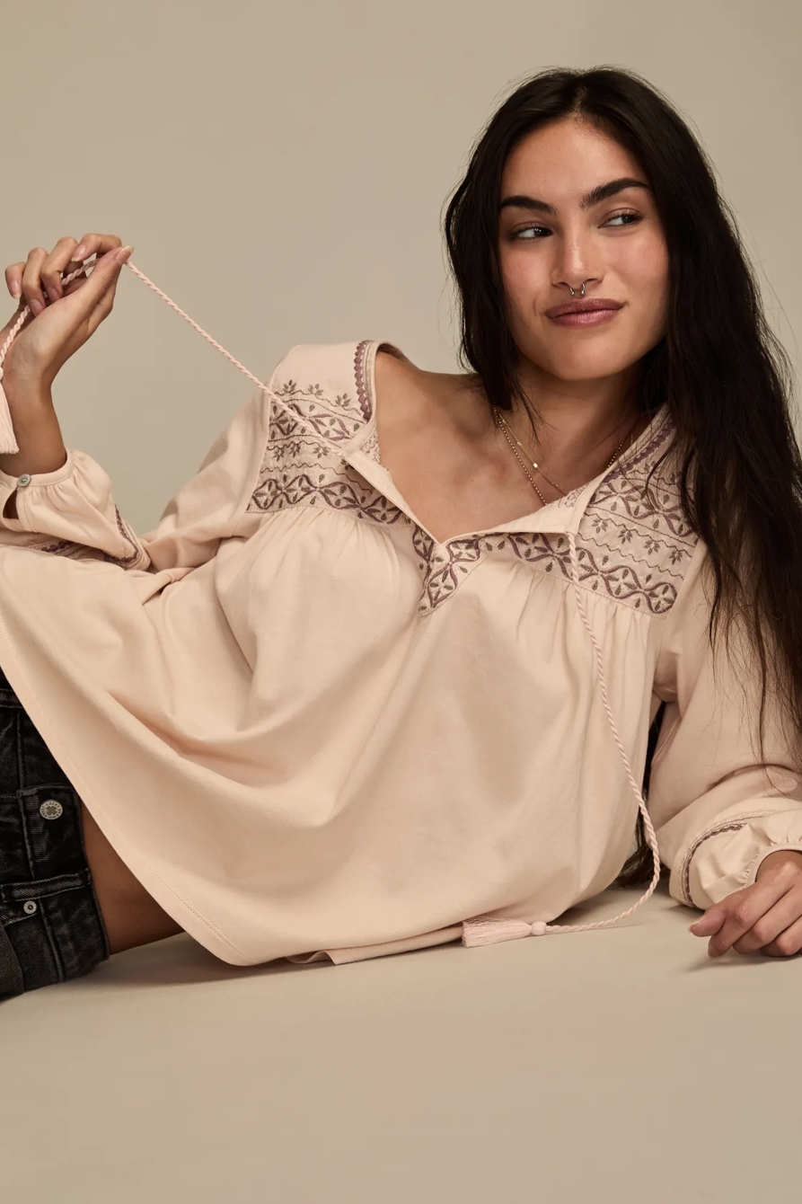 LONG SLEEVE PEASANT TOP - Lucky Brand Outlet