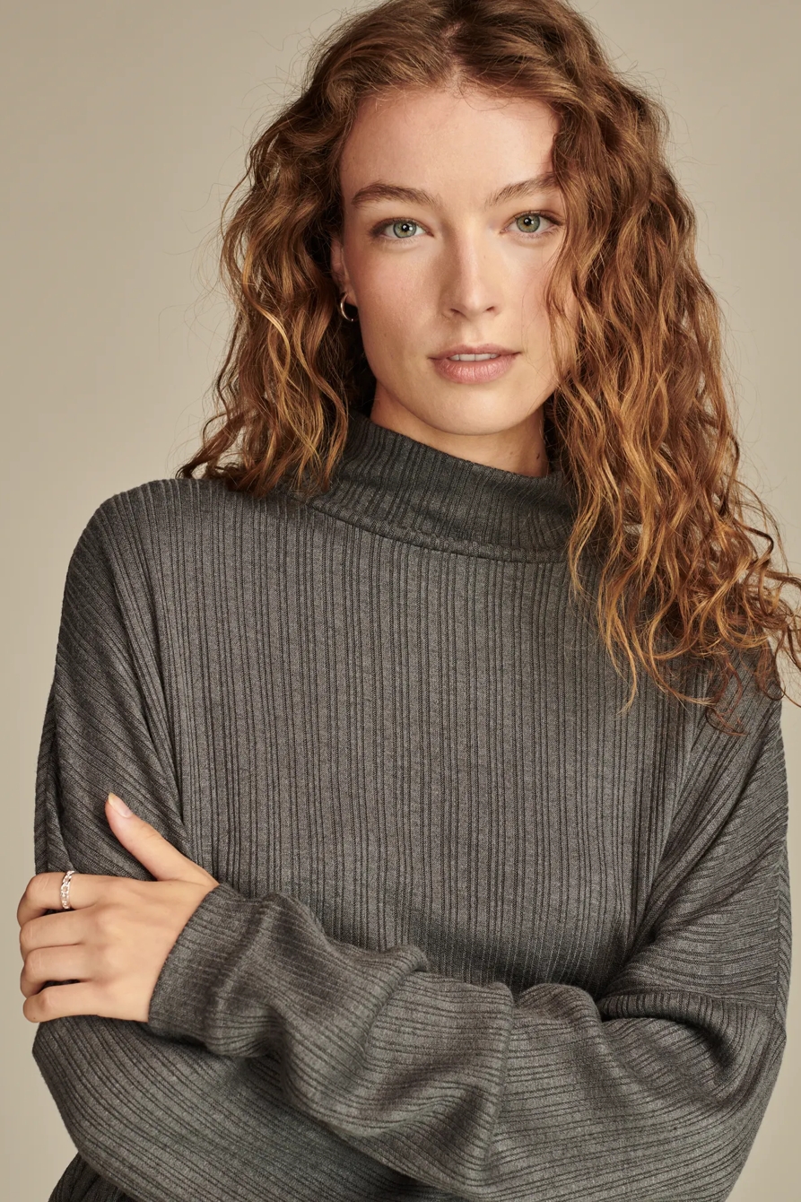 Cloud Ribbed Mock Neck Top - Lucky Brand Outlet