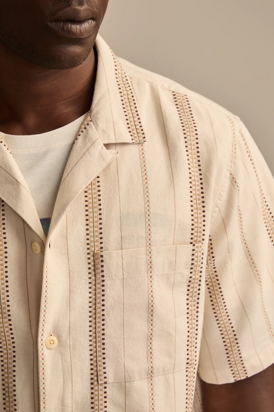 TEXTURED STRIPE CAMP COLLAR SHORT SLEEVE SHIRT - Lucky Brand Outlet