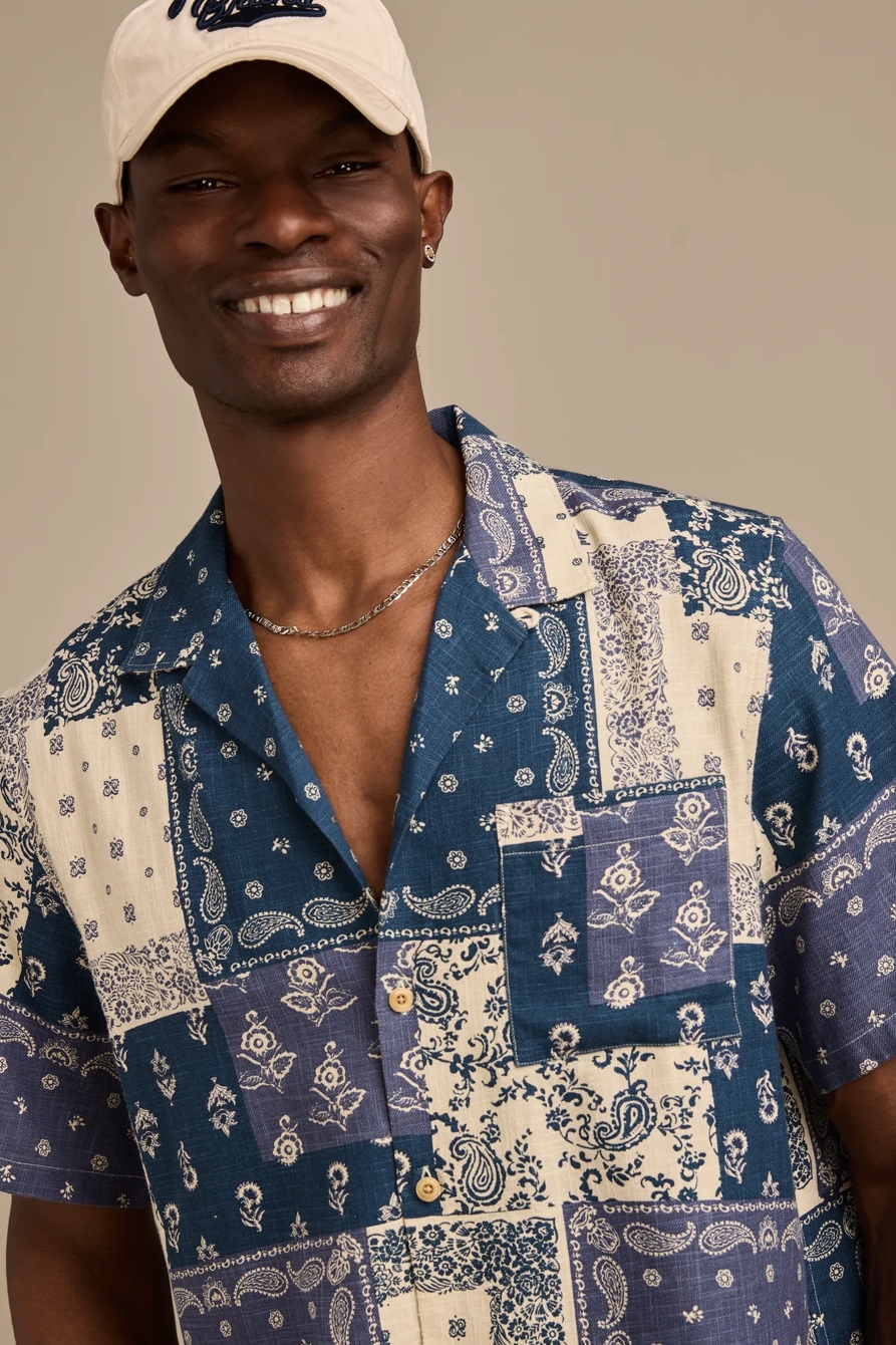 BANDANA PRINT CAMP COLLAR SHORT SLEEVE SHIRT - Lucky Brand Outlet