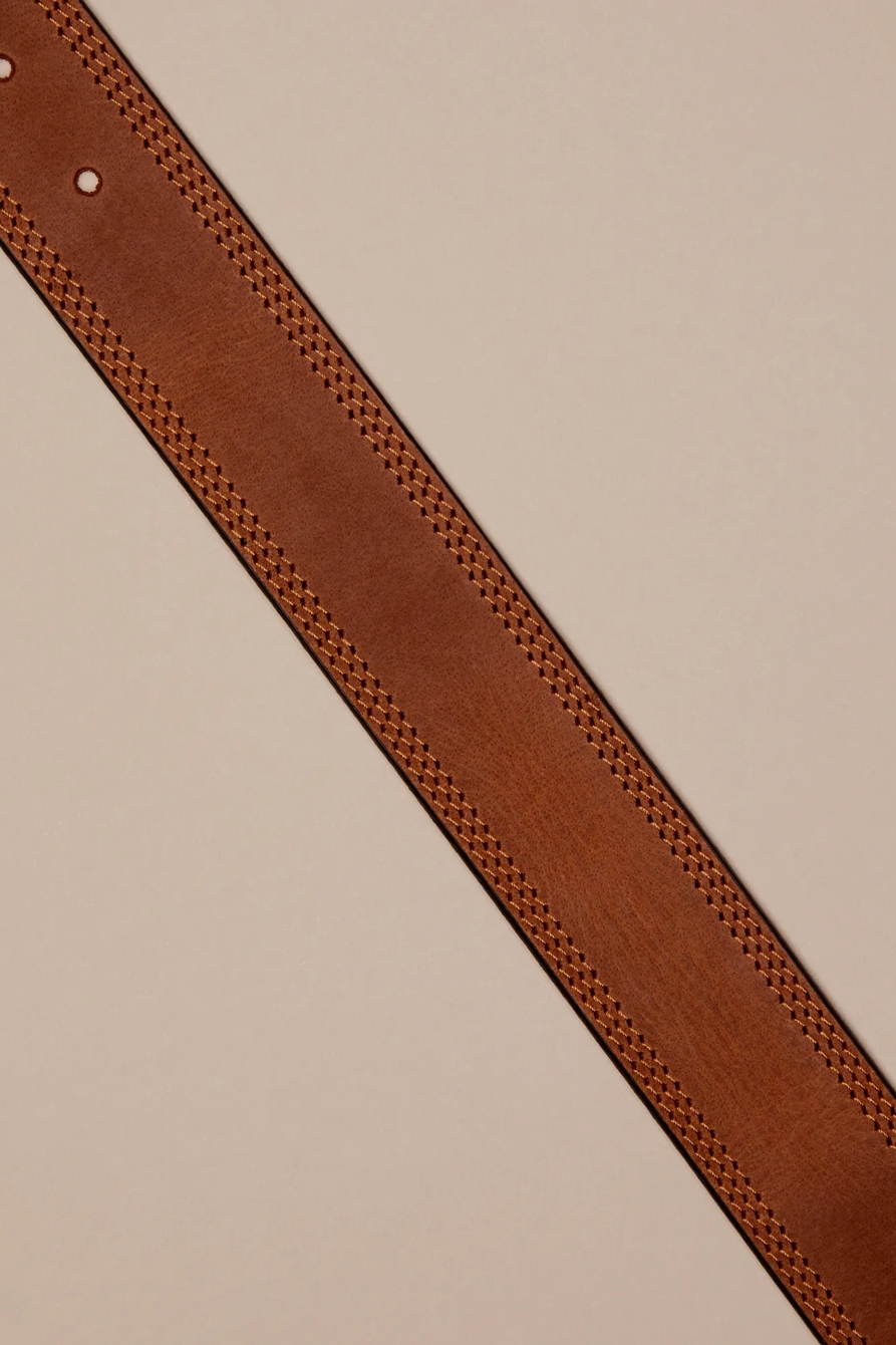 TRIPLE NEEDLE STITCH LEATHER BELT - Lucky Brand Outlet