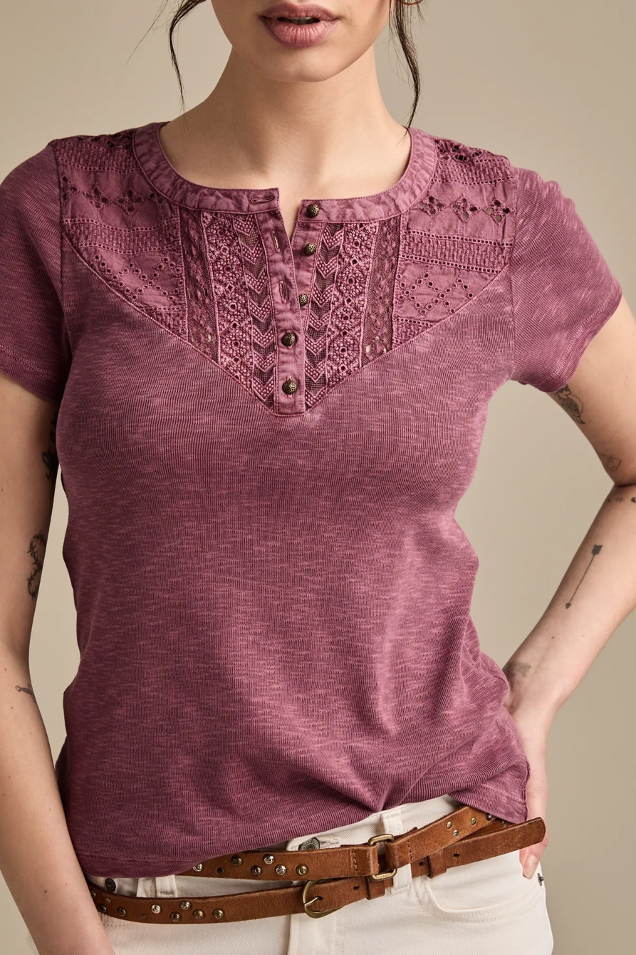 CUTWORK HENLEY TEE - Lucky Brand Outlet