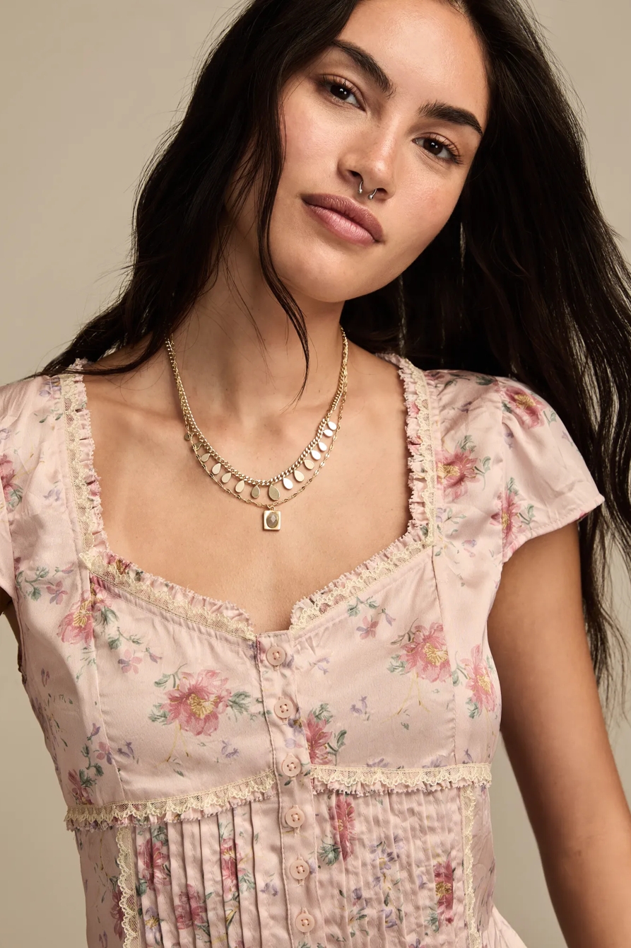 FLORAL CAP SLEEVE TOP - Lucky Brand Outlet