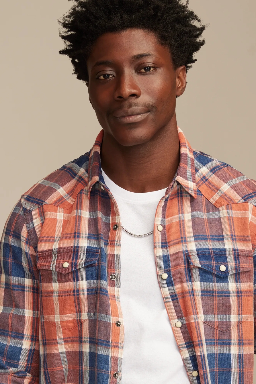 LONG SLEEVE INDIGO PLAID MESA WESTERN SHIRT - Lucky Brand Outlet