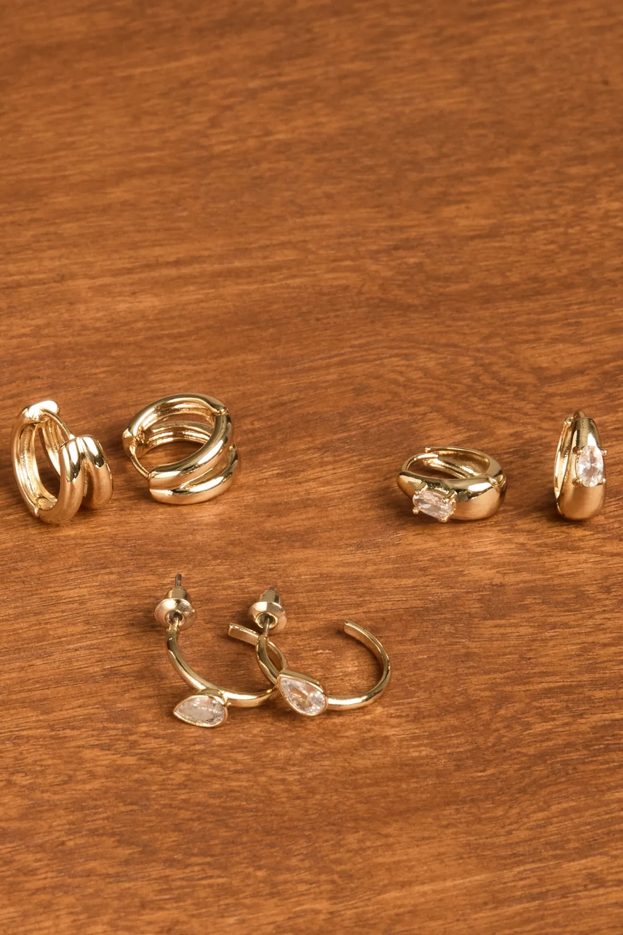 CRYSTAL AND PLAIN HOOP EARRING SET - Lucky Brand Outlet