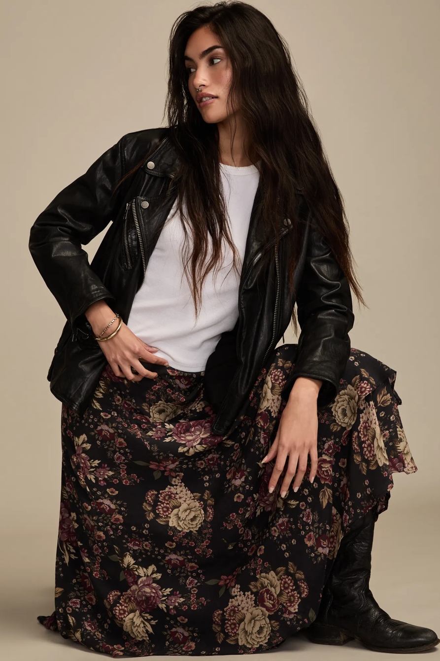 FLORAL DROP WAIST MIDI SKIRT - Lucky Brand Outlet