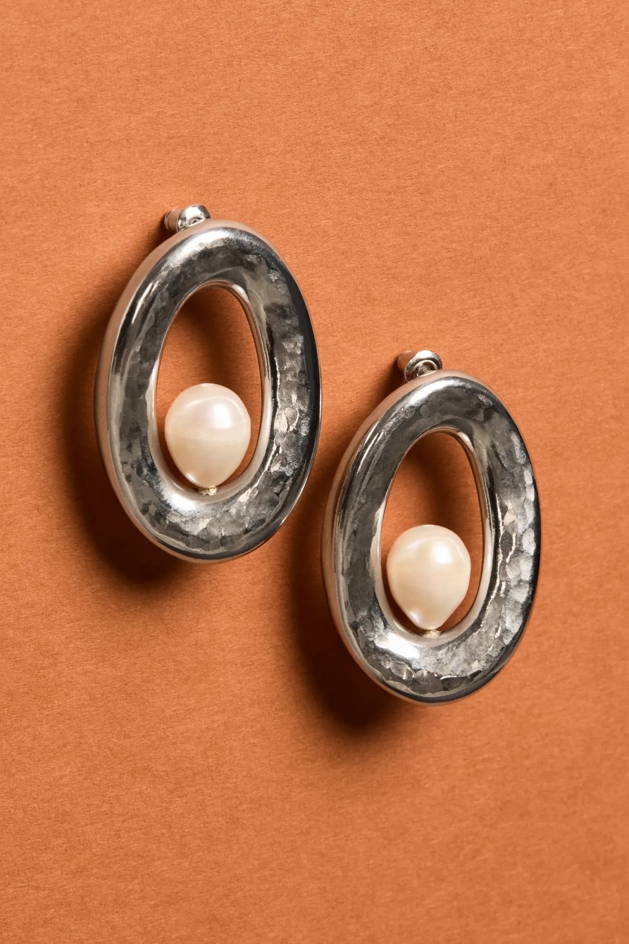 SILVER PEARL OVAL EARRING - Lucky Brand Outlet