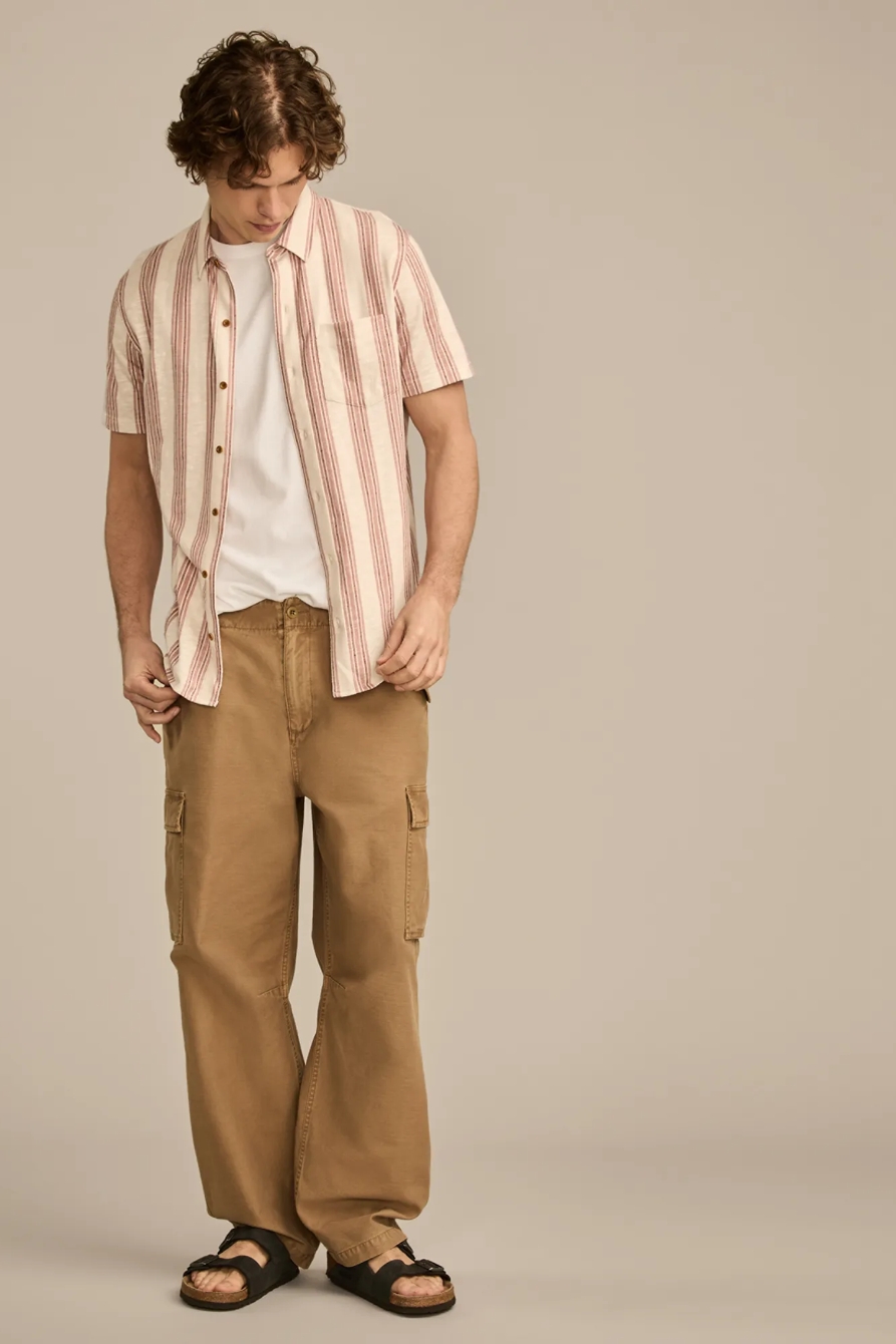 LINEN SHORT SLEEVE STRIPE SHIRT - Lucky Brand Outlet