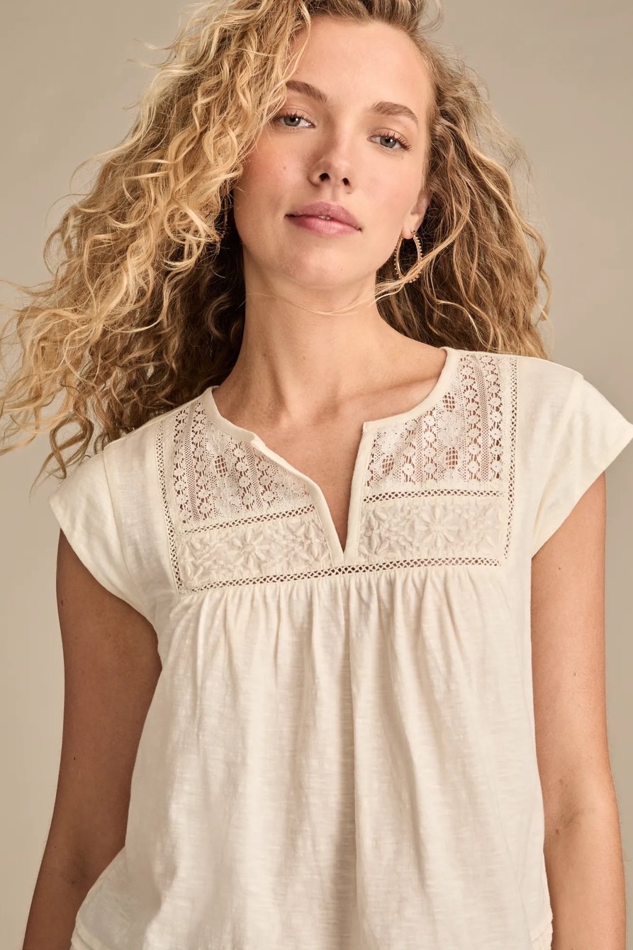 LACE SHELL SLEEVE TEE - Lucky Brand Outlet