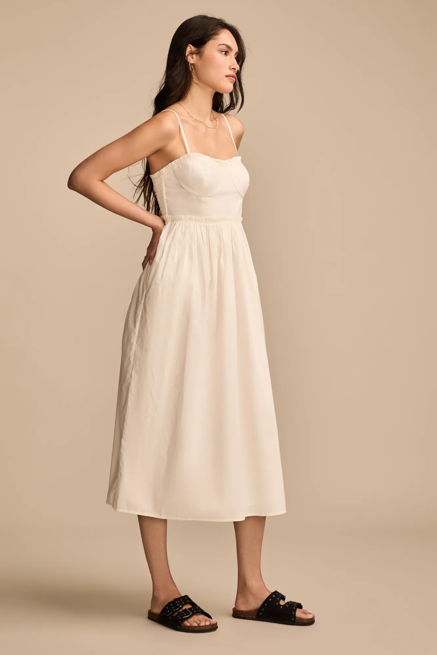 CORSET POPLIN MIDI DRESS - Lucky Brand Outlet