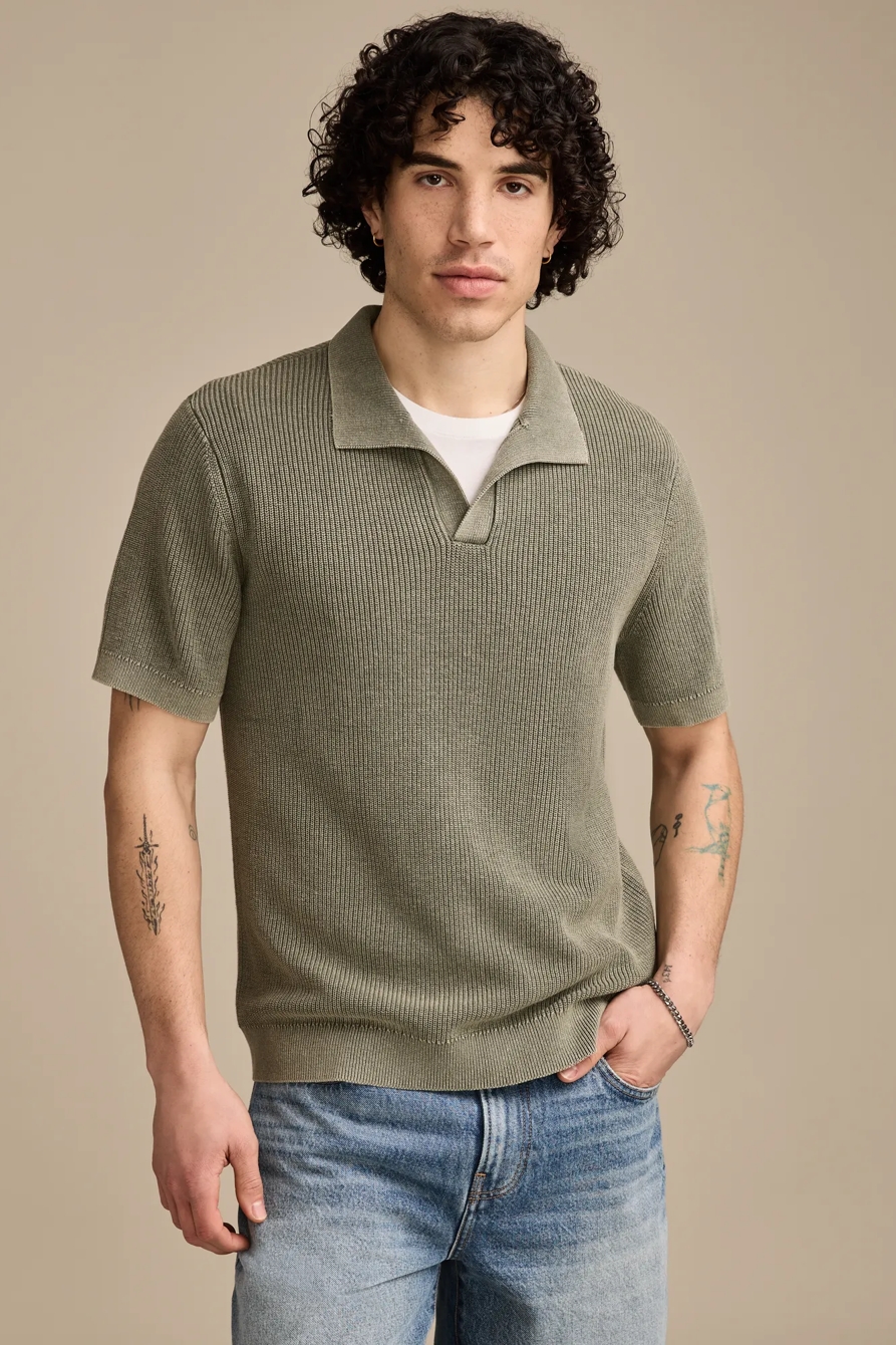 WASHED POLO SHORT SLEEVE SWEATER - Lucky Brand Outlet