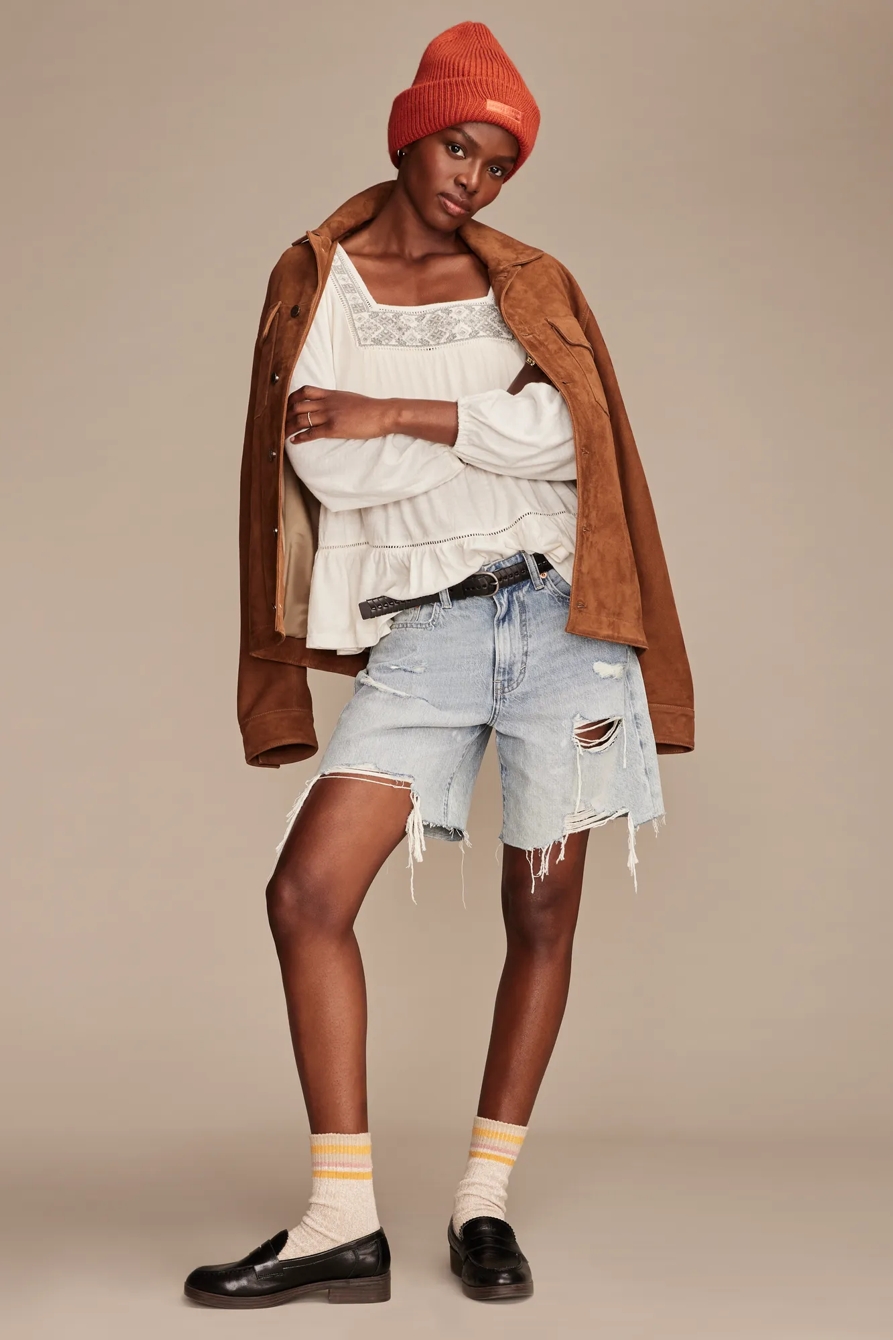 SQUARE NECK EMBROIDERED PEASANT TOP - Lucky Brand Outlet