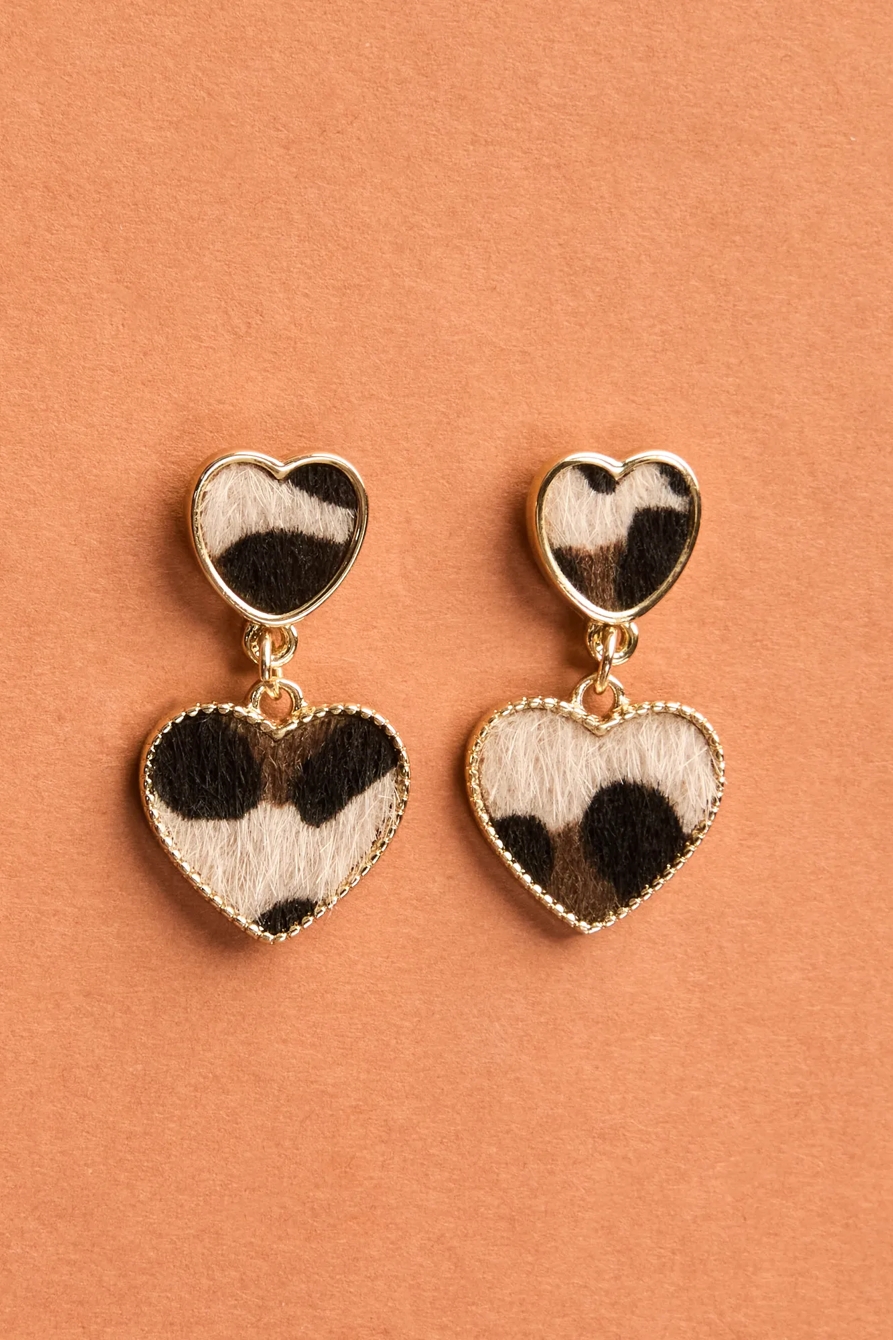 LEOPARD INLAY HEART DROP EARRINGS - Lucky Brand Outlet